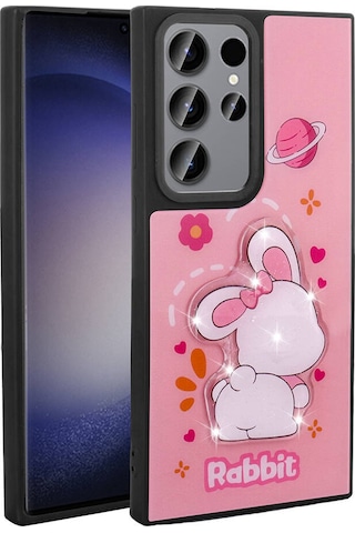 Zore Galaxy Uyumlu S22 Ultra Kılıf Parlayan Kabartmalı İkonik Figürlü Amas Silikon Kapak Pembe