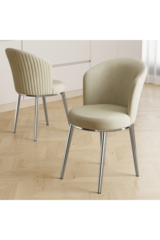 Nisare Serisi 90x168 Lak Panel Beyaz Mermer Masa Takımı Krom Ayaklı 6 Sandalye Beyaz Mermer Masa Krem Sandalye Krom Ayak