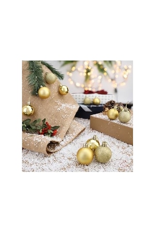 Yenigeldi 12'li Gold 4 Cm Yılbaşı Topu, Noel Topu,çam Ağacı Topu, Süs Topu, Gold