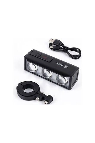Asia Mx 700 1000lm Usb Şarjlı Bisiklet Ön Far Aydınlatma Siyah