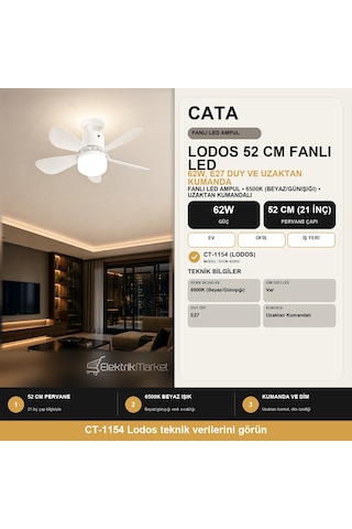 Cata CT-1154 Lodos Fan Led 62w Kumandalı Işıklı Vantilatör