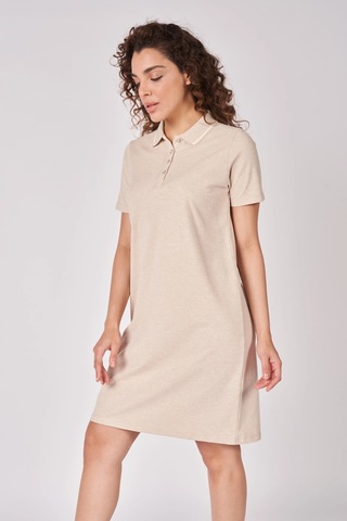 Defys Kadın Polo Yakalı Kısa Kollu Regular Fit Basic Elbise Bej Melanj - 625081659 Bej Melanj