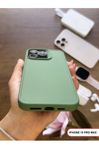 Apple iPhone 13 Pro Max Uyumlu Kamera Korumalı Darbeye Dayanıklı Renk Atmayan Keep Silikon Kılıf Haki