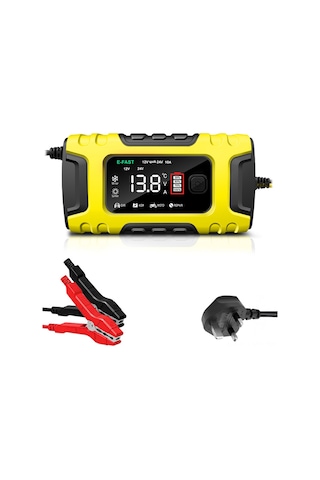 Ranyeek 7 Aşamalı Otomatik Akü Şarj Cihazı, Moto Ve Araç Aküleri İçin, Sarı İngiliz Tipi, Tk-600 Modeli