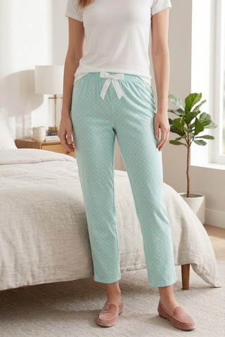Mataş Kadın Viskon Pijama Altı Rahat Kesim Fiyonk Bağcıklı Bel Mavi