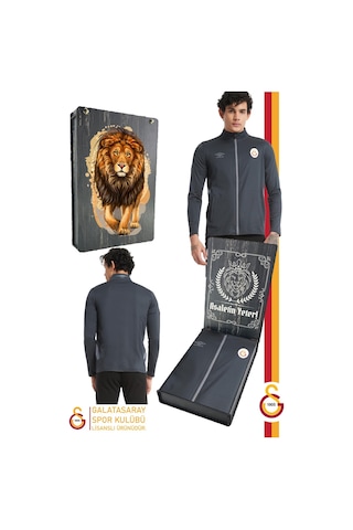 Gsstore Galatasaray Lisanslı Dik Yaka Fermuarlı Antrasit Sweat Gs Aslan Baskılı Hediyelik Ahşap Kutulu Antrasit