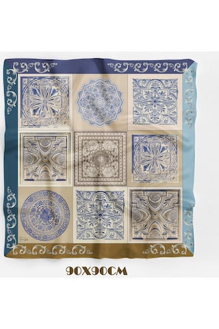 Çini Sırrı Scarf Desen 90x90cm Eşarp/fular Bej
