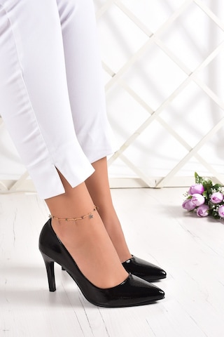 Erkan Saçmacı Gowa Siyah Rugan Sivri Burun İnce Topuklu Klasik Stiletto Ayakkabı