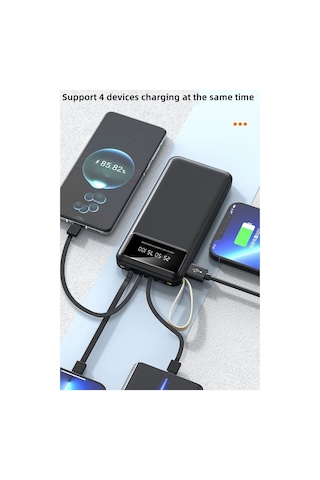 Digital Göstergeli 4 Çıkışlı Fenerli Standli 20.000 Mah Powerbank Siyah