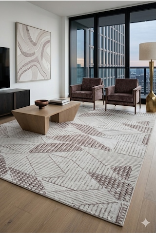 Modern Geometrik Desenli Bej Kahve Halı Kabartmalı Dokulu Salon Oturma Odası Yatak Odası Dekoratif Halı Fch3023 Kahve