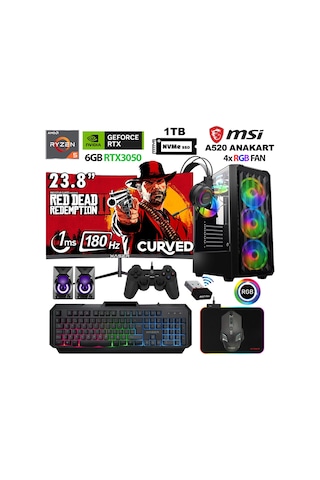 Xaser Armor X130 R5-5500 32 GB 1 TB M.2 NVMe SSD 12 GB RTX3060 24" Free Dos Masaüstü Oyuncu Bilgisayarı