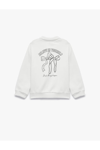 Koton Pamuklu Uzun Kollu Yarım Fermuarlı Polo Yaka Sweatshirt Ekru 7wmg10042ak