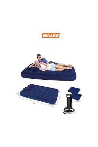 Walke King Çift Kişilik Şişme Yatak Seti (2 Yastık + Pompa Dahil) 203*152*22 CM 2210 Lacivert