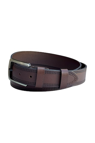 Süzer Deri 4 Cm. Spor Model Hakiki Deri Kenarları Dikişli Erkek Kemer Kahverengi