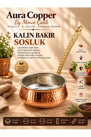 Aura Copper Kalın Bakır Sosluk 12 Cm 1 Mm El Dövmesi Uzun Saplı Sos Tavası Ss-00001