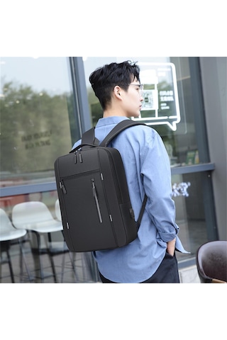 Yuntech01 Erkek Usb Şarjlı Su Geçirmez Çanta Seti - Laptop Sırt Çantası + Omuz Çantası + El Çantası Siyah