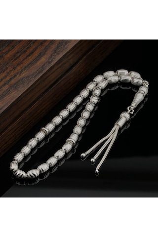 Arpa Kesim Çizgili Gümüş Tesbih Model 2