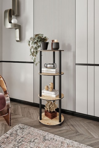 4 Katlı Dekoratif Yuvarlak Kitaplık Meşe Meşe