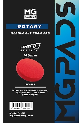 Mg Pads Rotary Ara Kesim İnce Pasta Süngeri Kırmızı - 180 Mm