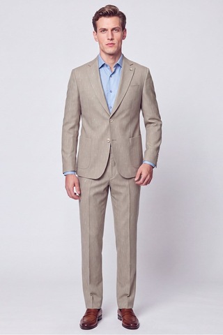 Efor Slim Fit Mono Yaka Çift Yırtmaç Koyu Bej Keten Takım Elbise Tk 952 K.bej