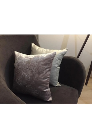 Linen Keten Gümüş&antik Baskılı Kadife Kırlent Vizon 45x45cm 2.li - 556 45 x 45