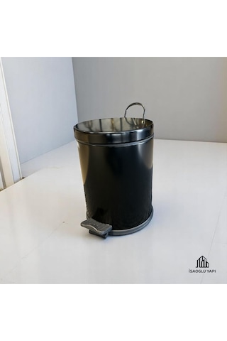 İsaoğlu Yapı Çöp Kovası Pedallı Paslanmaz Çelik Materyal Krom Kova Siyah