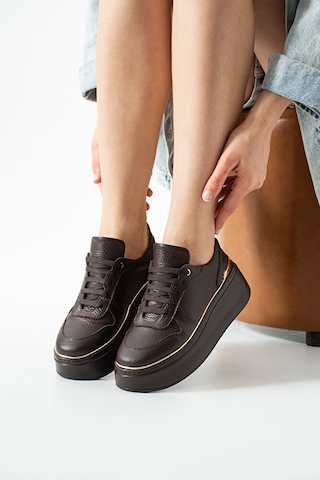 Dericia Shoes Nica Hakiki Deri Kadın Günlük Rahat Sneaker Ayakkabı Kahverengi