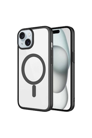 Apple Uyumlu iPhone 15 Plus Kılıf Wireless Şarj Özellikli Sert Pc Zore Mat Riksos M-safe Kapak Siyah