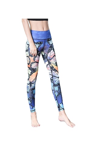 Paıyıge Yoga Pantolonu, Kelebek Hk24 İle Kadın Baskılı Mavi