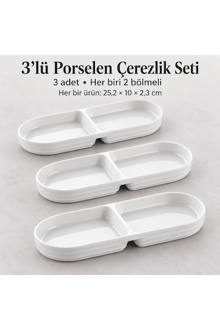 Lexroo 2 Bölmeli Porselen Çerezlik 3 Lü Set, 25,2 10 2,3 Cm Çok Renkli