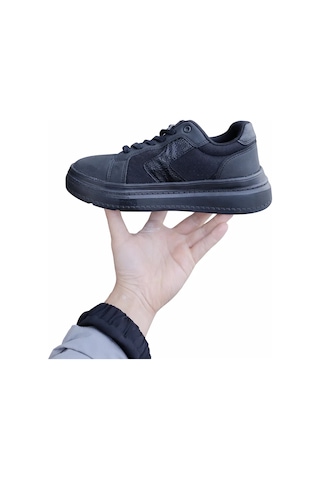 Siyah Kadın Sneaker Kalın Taban Bağcıklı Rahat Günlük Yürüyüş... Siyah