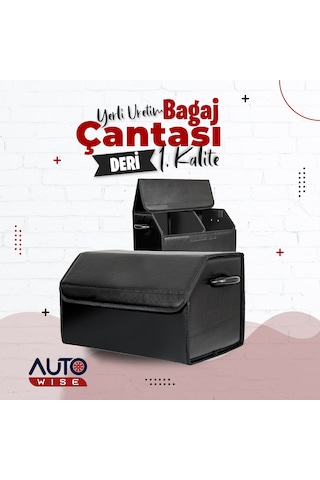 Oto Deri Bagaj Organizer Deri Bagaj Çantası Araç Bagaj Düzenleyici Siyah Deri