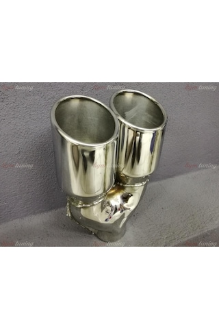 Yuvarlak Eğik Ağız 90mm Çift Çıkış Egzoz Ucu. Paslanmaz Krom