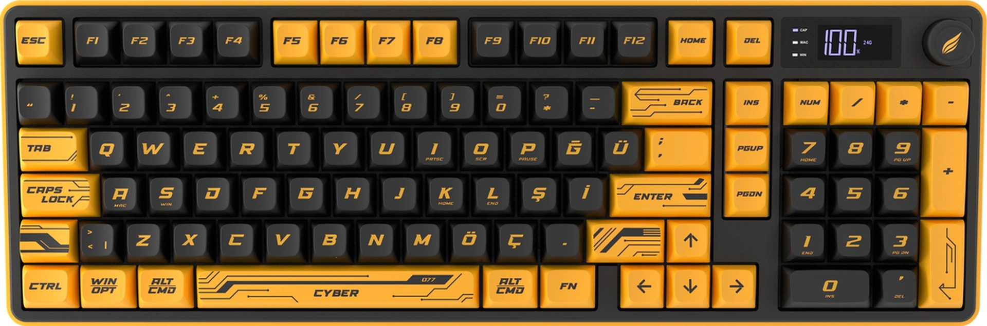 Hawk Gaming Hk258 Membrane Lcd Rgb Kablosuz/bluetooth Cyber Sarı Siyah Full Türkçe Gaming Klavye