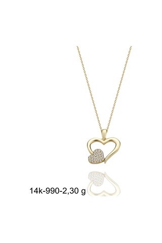 Kalp İçinde Kalp Çok Şık 14 Ayar Altın Kolye Altın