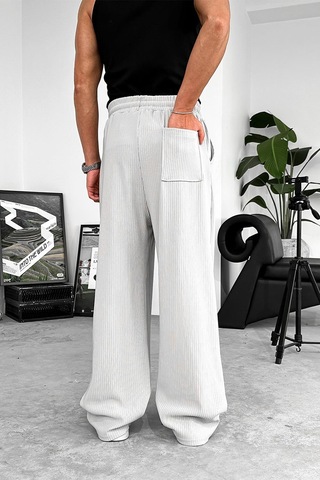 Gri Likralı Fitilli Baggy Pantolon Gri