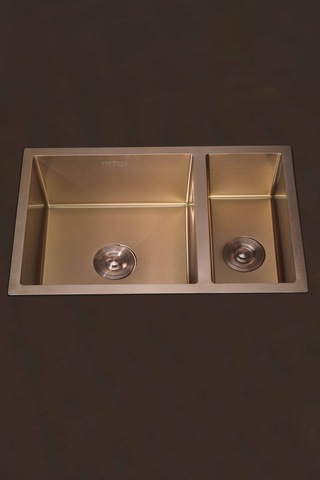 Uka Serisi %100 Krom 70x45 Paslanmaz Mutfak Eviyesi, Mutfak Lavabosu Sifon Dahil Bronz