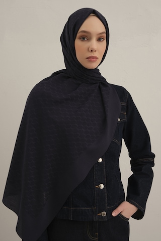 Armine Lacivert Link Desen Bambu Cotton Şal 02 Lacivert