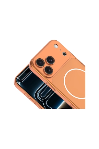 Apple Uyumlu iPhone 16 Pro Max Kılıf M-safe Şarj Özellikli Kamera Korumalı Spark Kılıf Turuncu