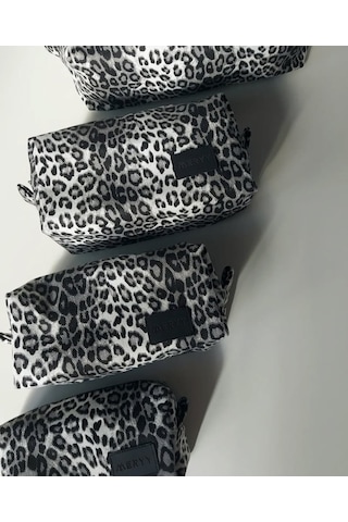 Meryy Collection Gri Leopar Organizer Çanta / Tüm Set Siyah