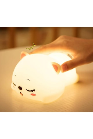 Uyuyan Kedi - Led Silika Jel Gece Lambası Beyaz