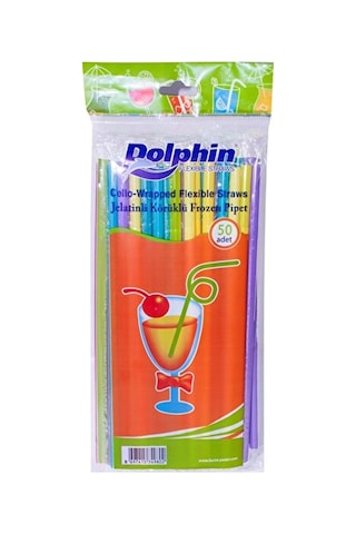 Jelatin Sargılı Frozen Renkli Pipet Kalın Körüklü Fosforlu 50 Li Dolphin 23,5 Cm