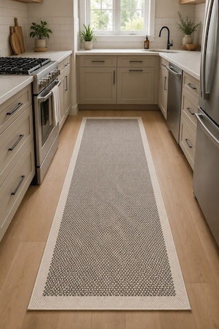 Sisal Halı- Hol Koridor Halısı- Kaymaz Taban- Yıkanabilir Kilim Halı Yolluk Gri - Krem