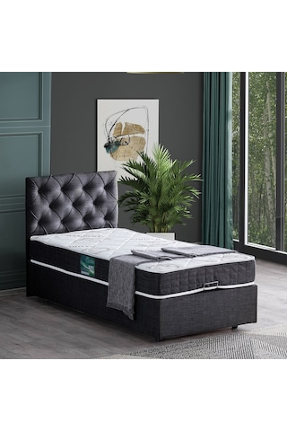 Setaymobilya Baza, Tek Kişilik Eylül Baza+Başlık +Comfort Yatak Seti, Antrasit
