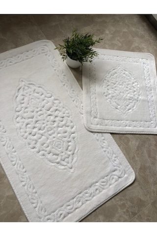 Cotton Eco 2li Pamuklu Banyo Paspas Seti Osmanlı Desen Krem Renkli