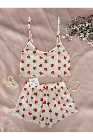 Mh Moony Homewears 2'li Lili Yumuşacık Mini Şortlu Pijama Takımı Slim Fit Kırmızı Mh Moony Homewears 2'li Lili Yumuşacık Mini Şortlu Pijama Takımı Slim Fit Kırmızı