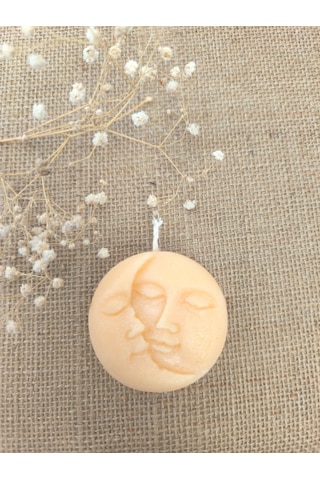 Güneş Ve Ay Yüzlü Dekoratif Mum, Tek Renk Koyu Bej