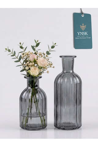 2 Li Cam Vazo Seti Minimalist Dekoratif Modern Nordic Çiçeklik Masa Üstü Vazo Füme