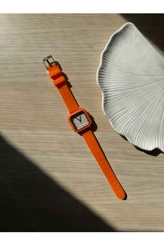 Retro Minimal Silikon Kordon Vintage Kadın Kol Saati Turuncu Altın