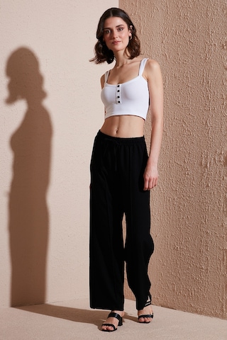 Lela Eşofman Çimalı Regular Fit Normal Bel Geniş Paça Bayan Eşofman Altı 5866260 Siyah